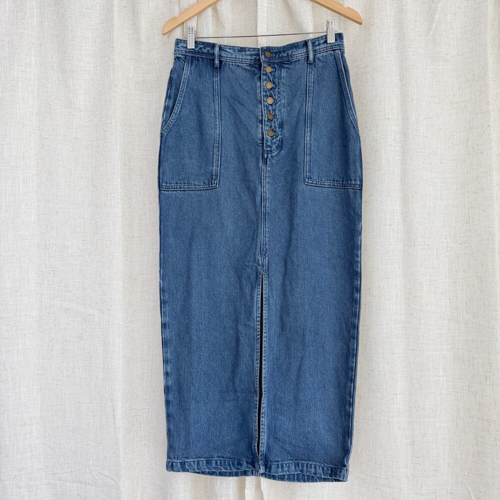 YFB Young Fabulous Broke Skirt Medium Denim Midi Button Fly Lyocell Modal Boho